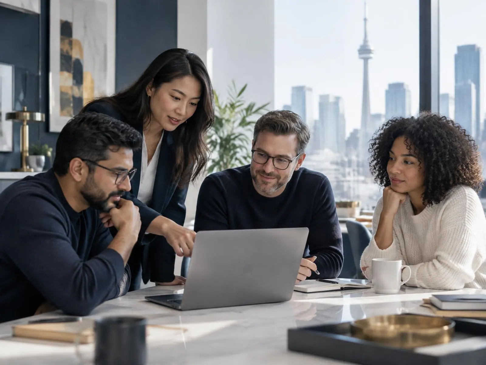 Accure technology professionals collaborating in a bright Toronto office