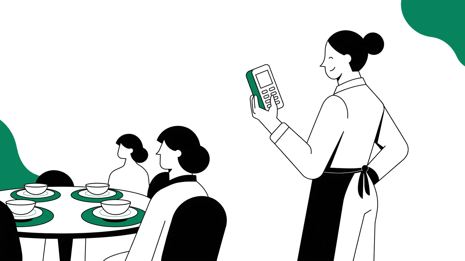 A server taking a tableside order on the Novaryq handheld
